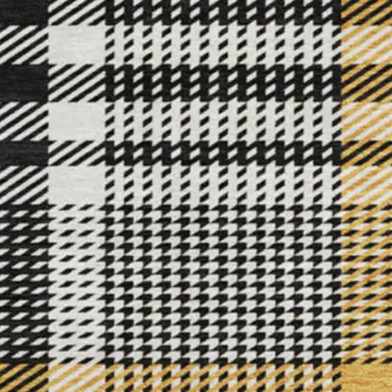 8' Black Ivory And Gold Plaid Washable Round Rug With UV Protection Photo 3