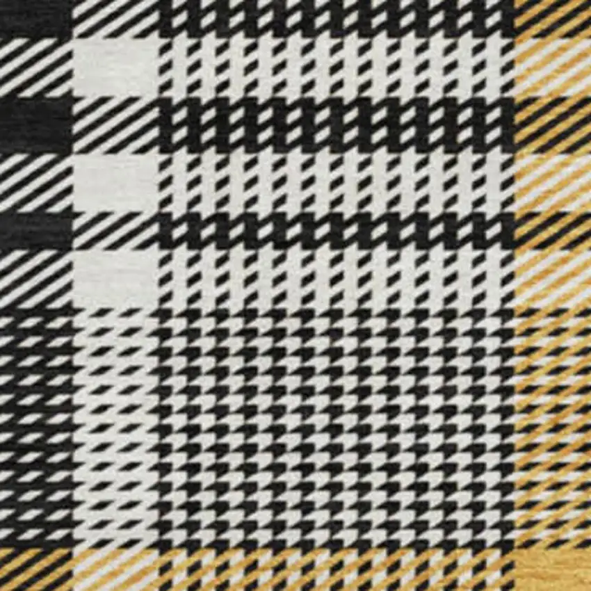 8' Black Ivory And Gold Plaid Washable Round Rug With UV Protection Photo 3