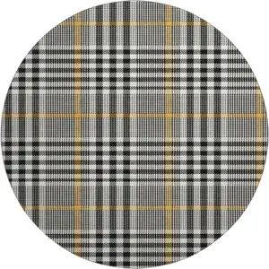 Photo of 8' Black Ivory And Gold Plaid Washable Round Rug With UV Protection