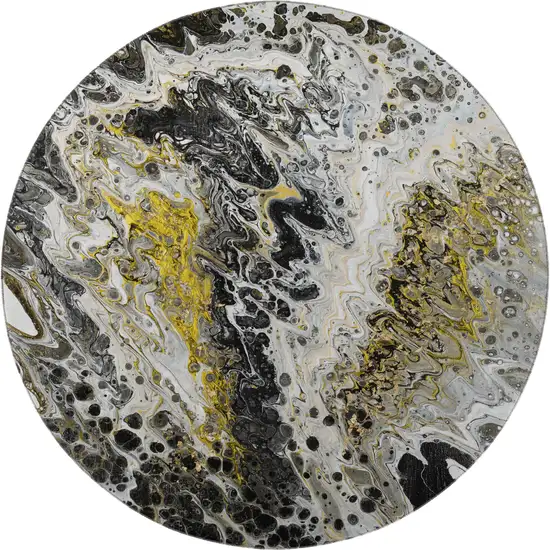 8' Black Ivory And Gold Round Abstract Washable Indoor Outdoor Area Rug Photo 4