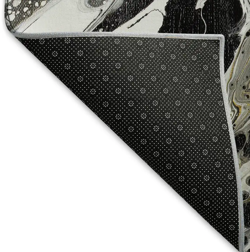 8' Black Ivory And Gold Round Abstract Washable Indoor Outdoor Area Rug Photo 6