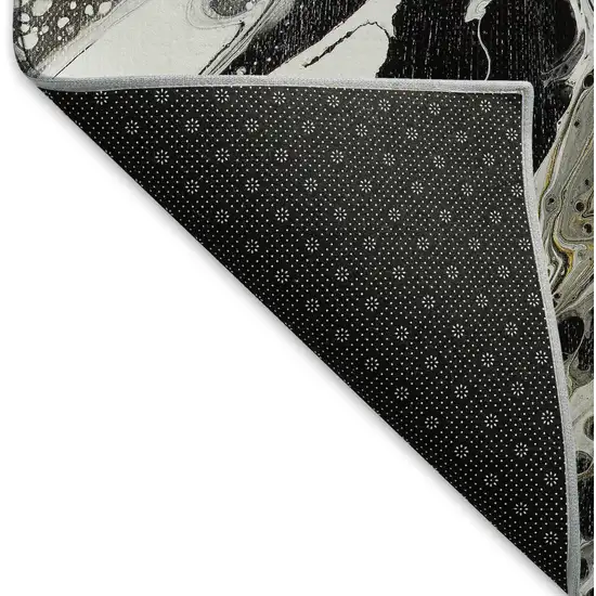 8' Black Ivory And Gold Round Abstract Washable Indoor Outdoor Area Rug Photo 6