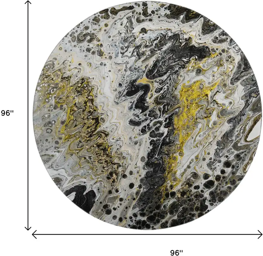 8' Black Ivory And Gold Round Abstract Washable Indoor Outdoor Area Rug Photo 3