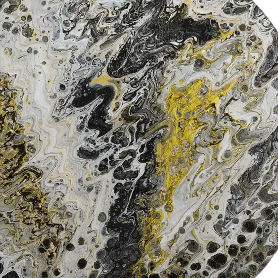 8' Black Ivory And Gold Round Abstract Washable Indoor Outdoor Area Rug Photo 5