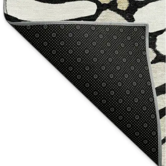 8' Black Ivory And Gold Round Floral Washable Indoor Outdoor Area Rug Photo 7