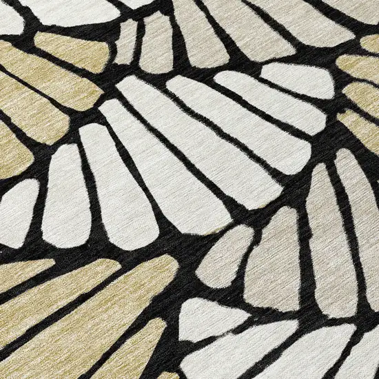 8' Black Ivory And Gold Round Floral Washable Indoor Outdoor Area Rug Photo 9