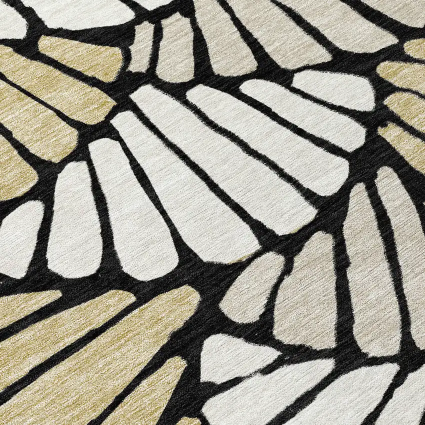 8' Black Ivory And Gold Round Floral Washable Indoor Outdoor Area Rug Photo 9