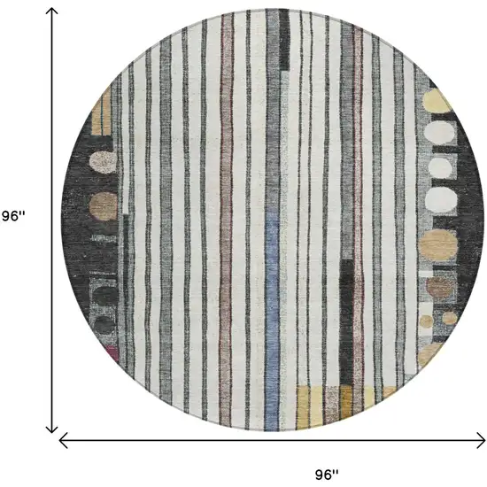 8' Black Ivory And Gold Round Geometric Washable Indoor Outdoor Area Rug Photo 8