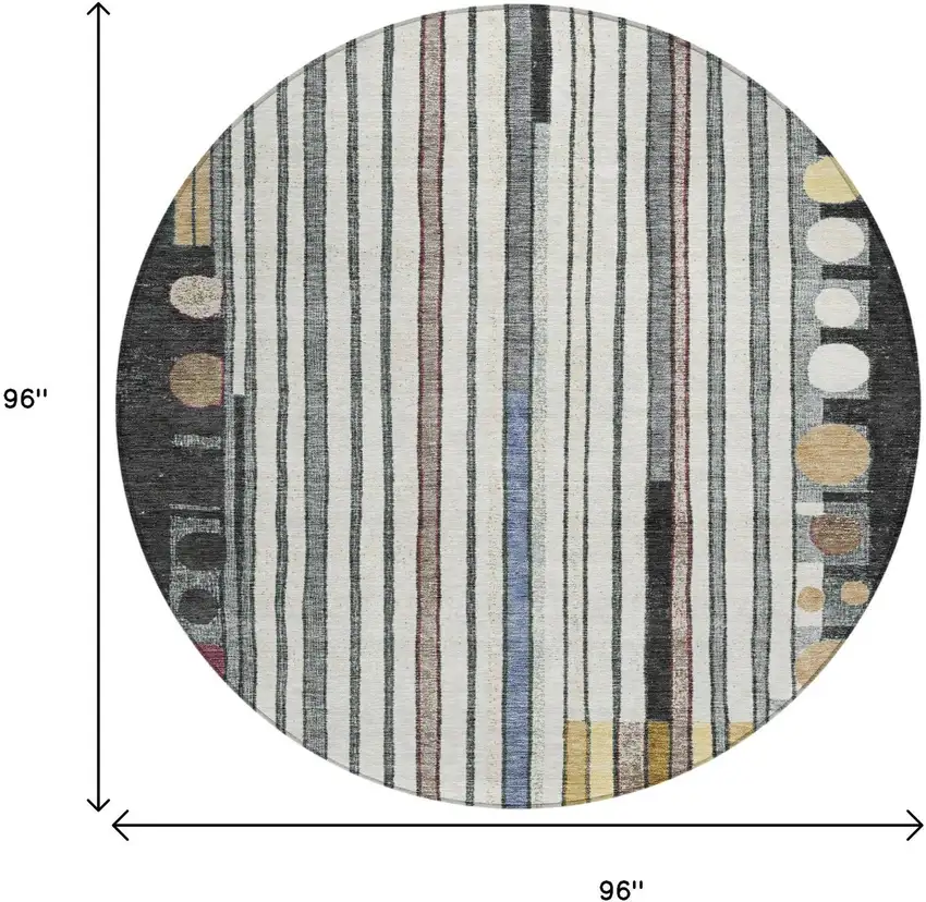 8' Black Ivory And Gold Round Geometric Washable Indoor Outdoor Area Rug Photo 8