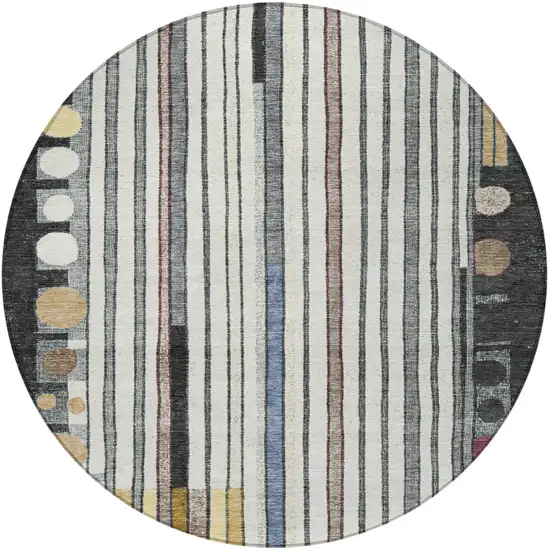 8' Black Ivory And Gold Round Geometric Washable Indoor Outdoor Area Rug Photo 3
