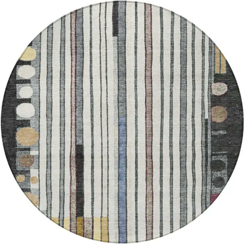 8' Black Ivory And Gold Round Geometric Washable Indoor Outdoor Area Rug Photo 3