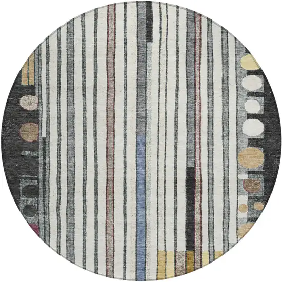 8' Black Ivory And Gold Round Geometric Washable Indoor Outdoor Area Rug Photo 1