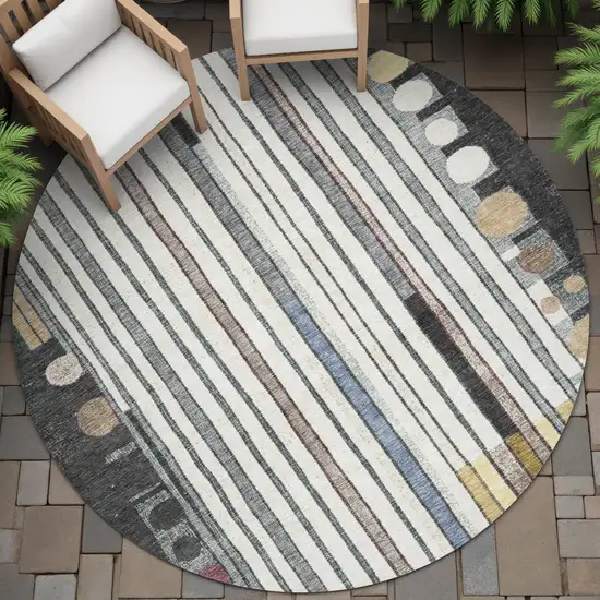 8' Black Ivory And Gold Round Geometric Washable Indoor Outdoor Area Rug Photo 6
