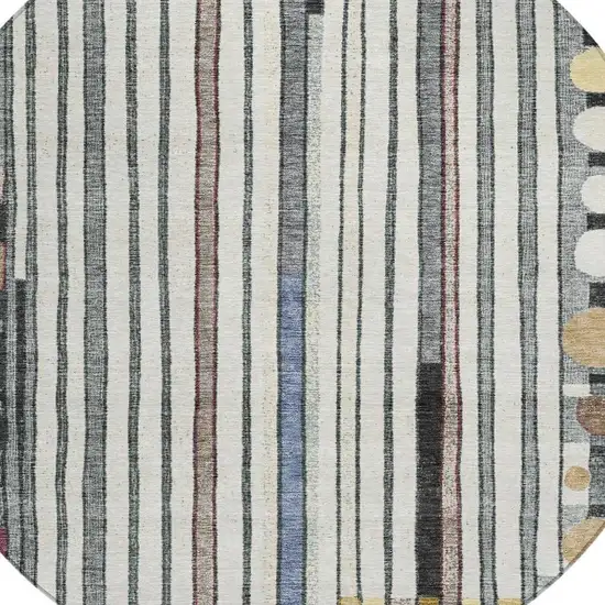 8' Black Ivory And Gold Round Geometric Washable Indoor Outdoor Area Rug Photo 5