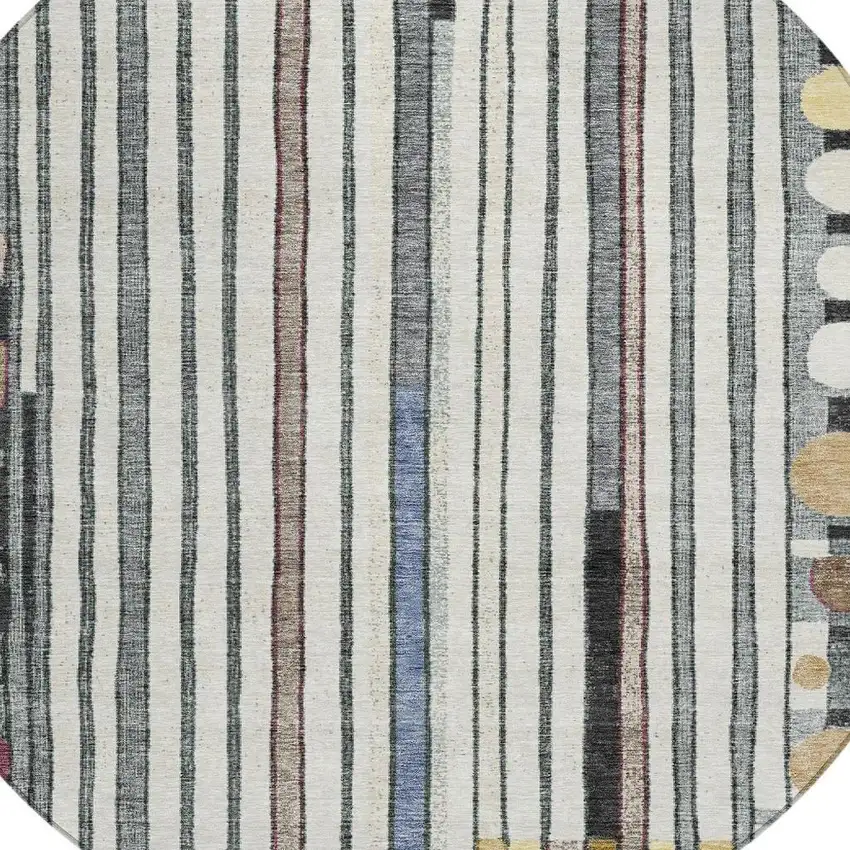 8' Black Ivory And Gold Round Geometric Washable Indoor Outdoor Area Rug Photo 5