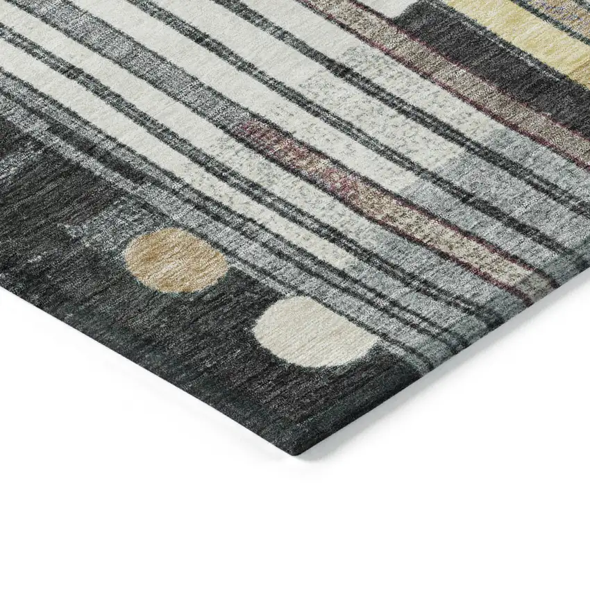 8' Black Ivory And Gold Round Geometric Washable Indoor Outdoor Area Rug Photo 4