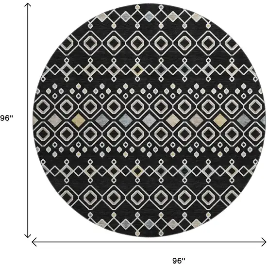 8' Black Ivory And Gold Southwestern Washable Round Rug With UV Protection Photo 9