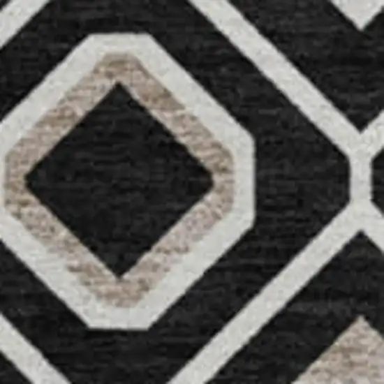 8' Black Ivory And Gold Southwestern Washable Round Rug With UV Protection Photo 2