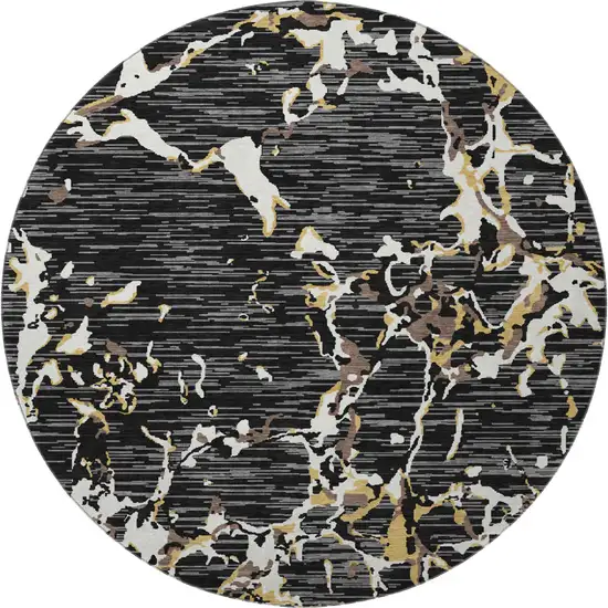 8' Black Ivory And Gold Striped Washable Round Rug With UV Protection Photo 3
