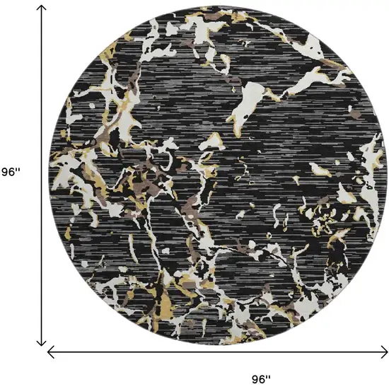 8' Black Ivory And Gold Striped Washable Round Rug With UV Protection Photo 9