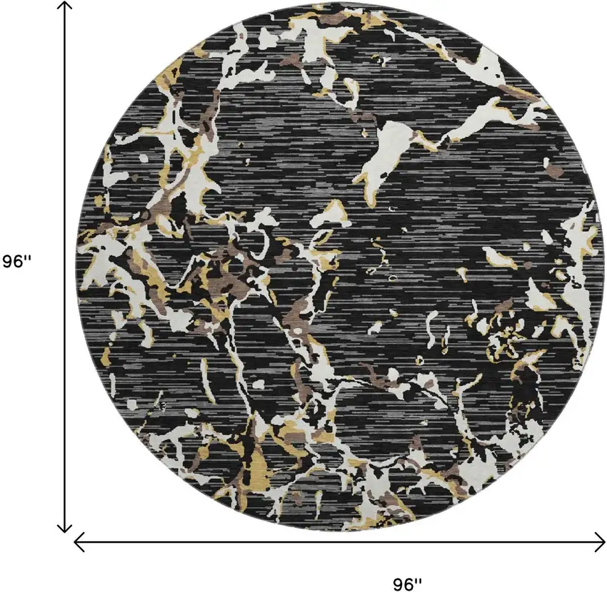 8' Black Ivory And Gold Striped Washable Round Rug With UV Protection Photo 9