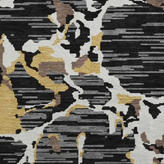 8' Black Ivory And Gold Striped Washable Round Rug With UV Protection Photo 2