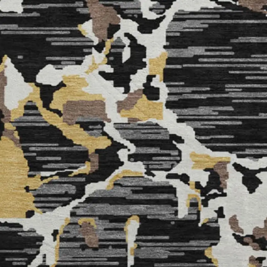 8' Black Ivory And Gold Striped Washable Round Rug With UV Protection Photo 2