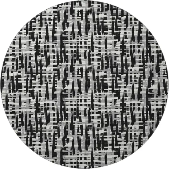 8' Black Ivory And Gray Abstract Geometric Washable Round Rug With UV Protection Photo 3
