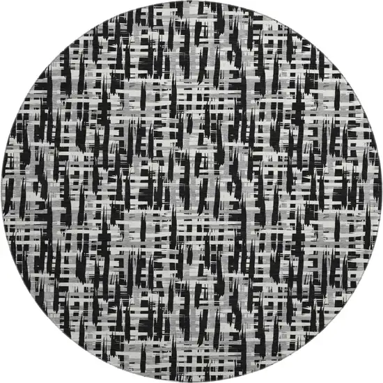 8' Black Ivory And Gray Abstract Geometric Washable Round Rug With UV Protection Photo 1