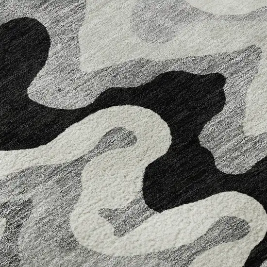 8' Black Ivory And Gray Abstract Washable Round Rug With UV Protection Photo 9