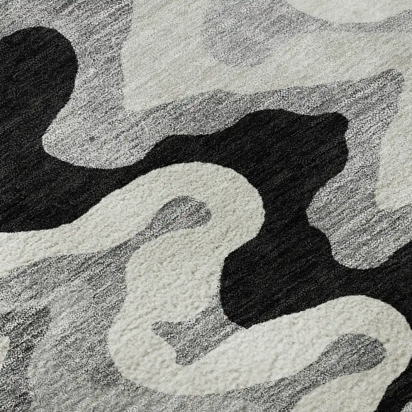 8' Black Ivory And Gray Abstract Washable Round Rug With UV Protection Photo 9