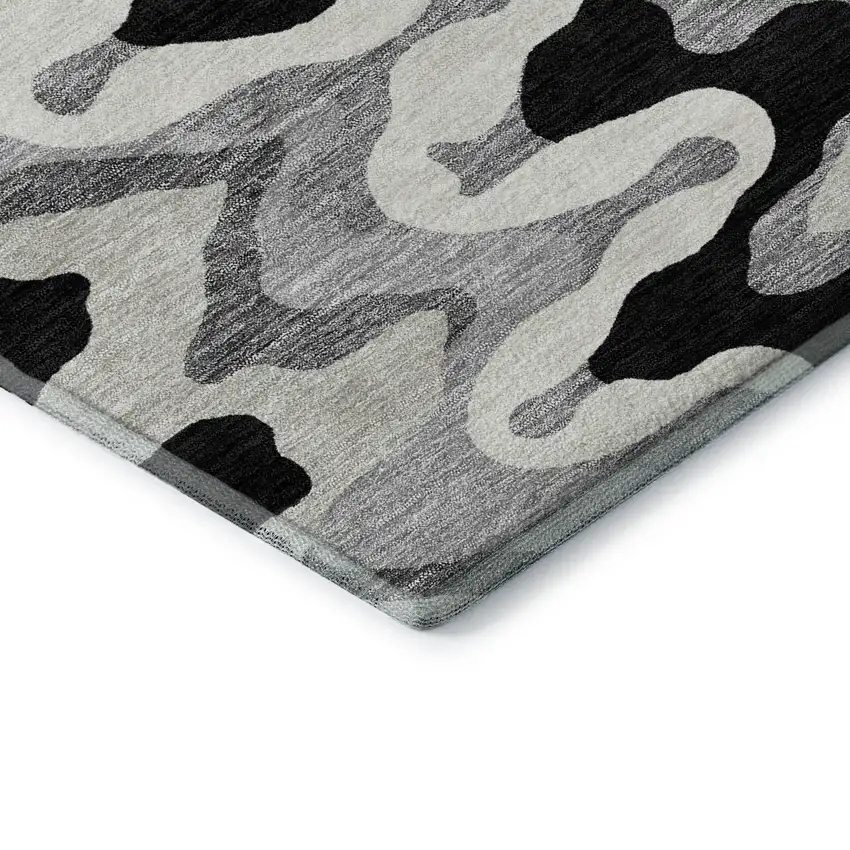 8' Black Ivory And Gray Abstract Washable Round Rug With UV Protection Photo 7