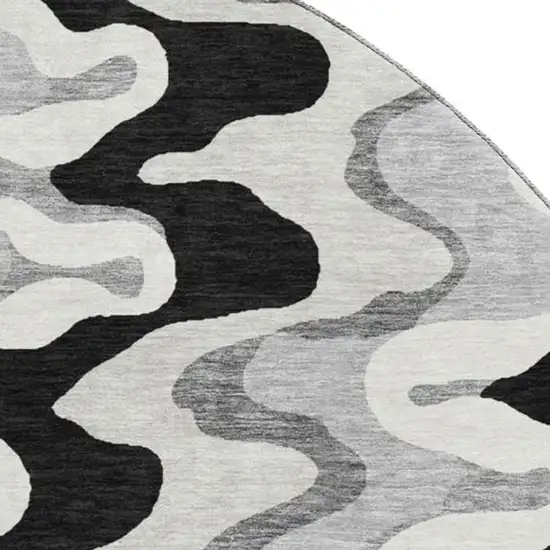 8' Black Ivory And Gray Abstract Washable Round Rug With UV Protection Photo 3