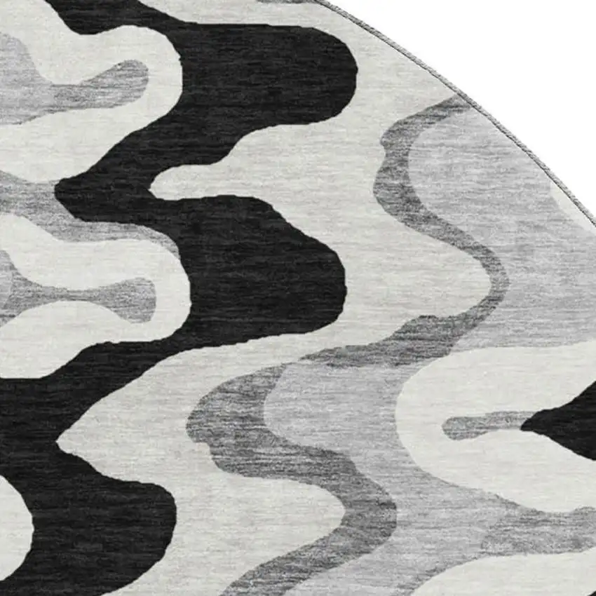 8' Black Ivory And Gray Abstract Washable Round Rug With UV Protection Photo 3