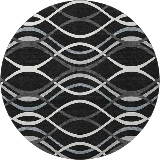8' Black Ivory And Gray Abstract Washable Round Rug With UV Protection Photo 4