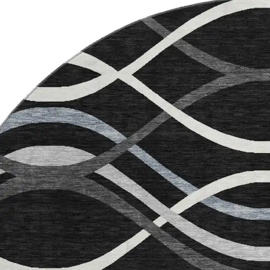8' Black Ivory And Gray Abstract Washable Round Rug With UV Protection Photo 3