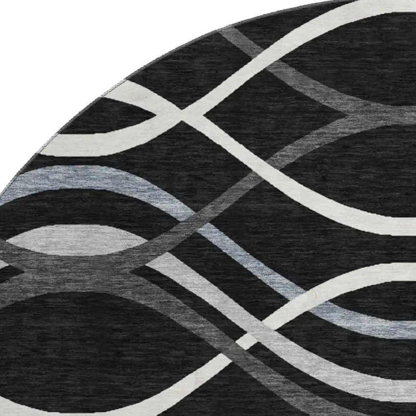 8' Black Ivory And Gray Abstract Washable Round Rug With UV Protection Photo 3