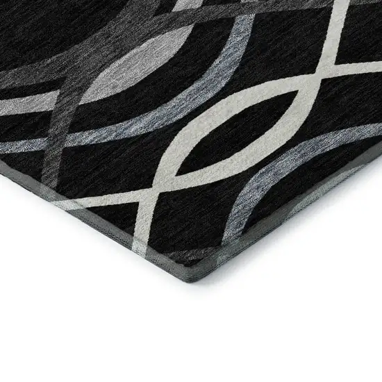 8' Black Ivory And Gray Abstract Washable Round Rug With UV Protection Photo 7
