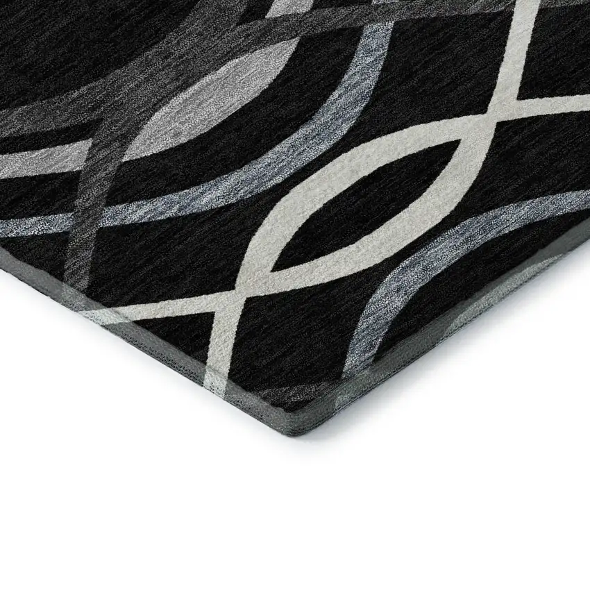 8' Black Ivory And Gray Abstract Washable Round Rug With UV Protection Photo 7