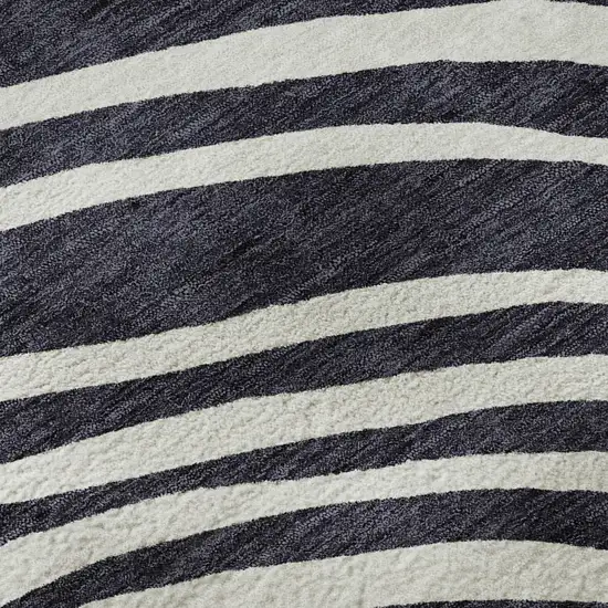 8' Black Ivory And Gray Abstract Washable Round Rug With UV Protection Photo 8