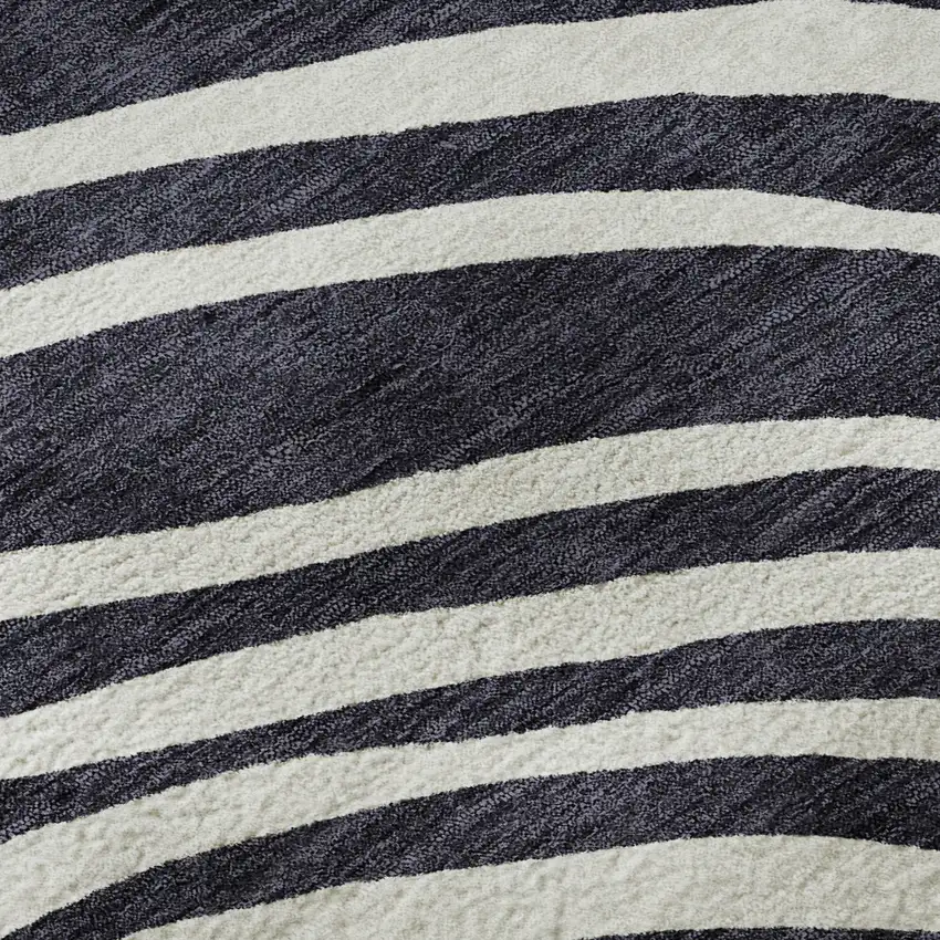 8' Black Ivory And Gray Abstract Washable Round Rug With UV Protection Photo 8