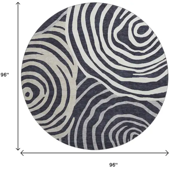 8' Black Ivory And Gray Abstract Washable Round Rug With UV Protection Photo 9