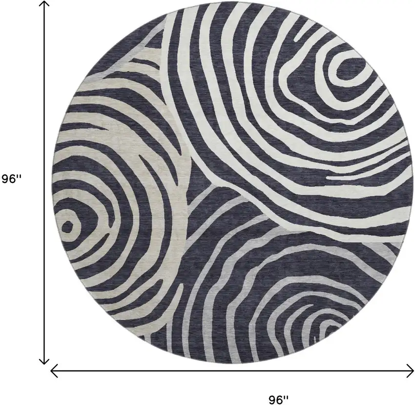 8' Black Ivory And Gray Abstract Washable Round Rug With UV Protection Photo 9