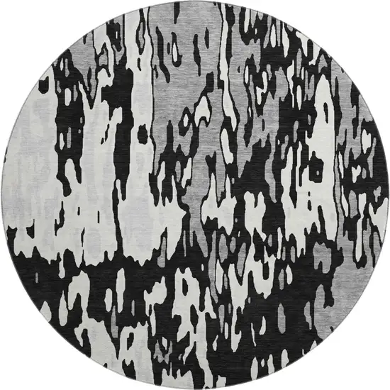 8' Black Ivory And Gray Abstract Washable Round Rug With UV Protection Photo 1