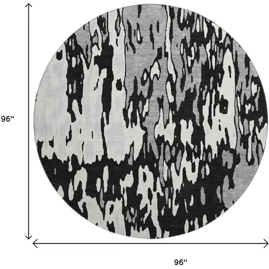 8' Black Ivory And Gray Abstract Washable Round Rug With UV Protection Photo 9