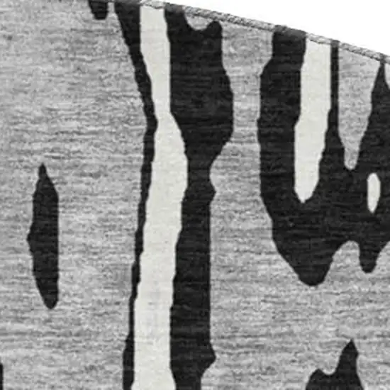 8' Black Ivory And Gray Abstract Washable Round Rug With UV Protection Photo 2