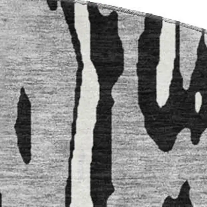 8' Black Ivory And Gray Abstract Washable Round Rug With UV Protection Photo 2