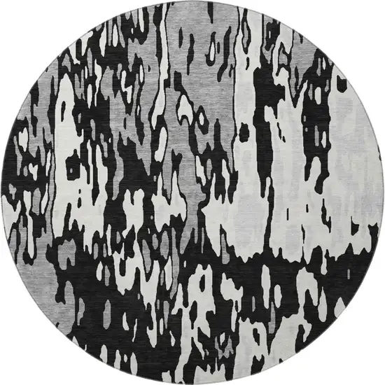 8' Black Ivory And Gray Abstract Washable Round Rug With UV Protection Photo 3