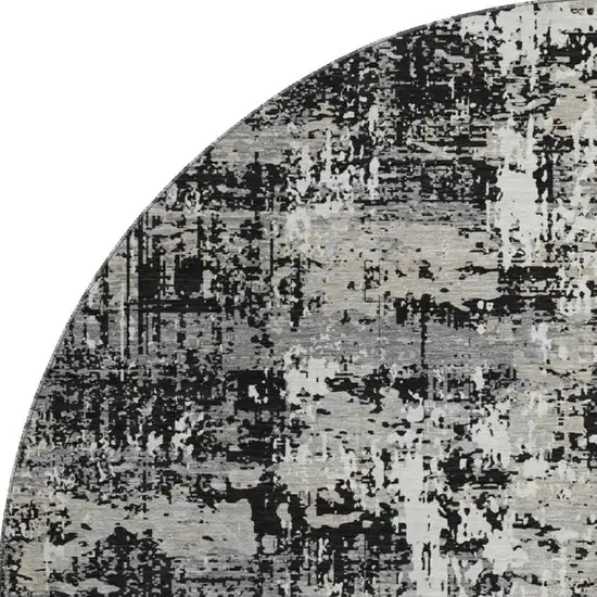8' Black Ivory And Gray Abstract Washable Round Rug With UV Protection Photo 3