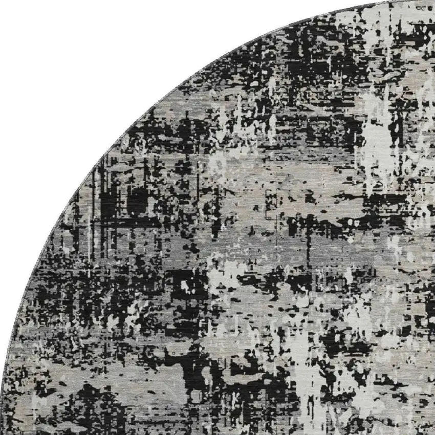 8' Black Ivory And Gray Abstract Washable Round Rug With UV Protection Photo 3